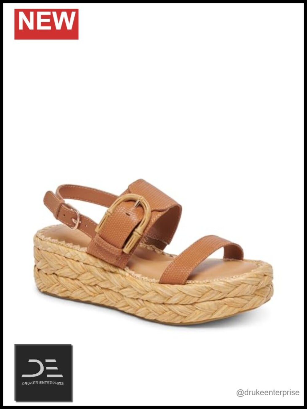 Tan Embossed Leather Platform Slingback Wedge Sandals Women's